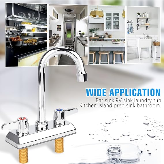 4 Inch Center Kitchen Sink,Commercial Sink Faucet,Brass Kitchen Faucet,Wall Mount Kitchen Faucets,Dual Lever Handles,with 3-1/2 Gooseneck Spout