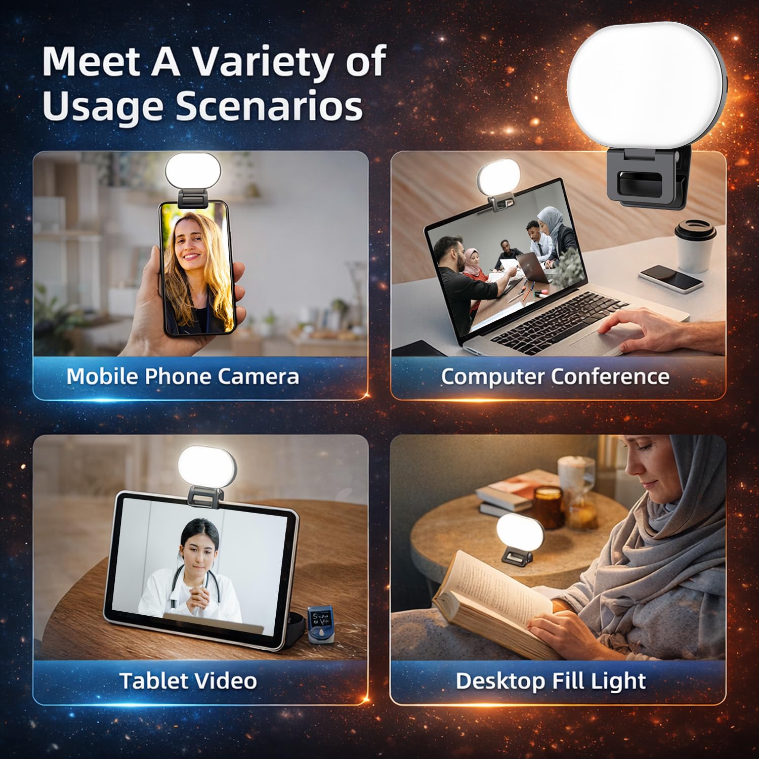 Luce LED morbida ricaricabile 2000mAh 2700-6500K Selfie Light con clip in silicone Type-C ricarica, 3 modalità di illuminazione per cellulari, fotocamere, laptop, iPad, perfetta per trucco,