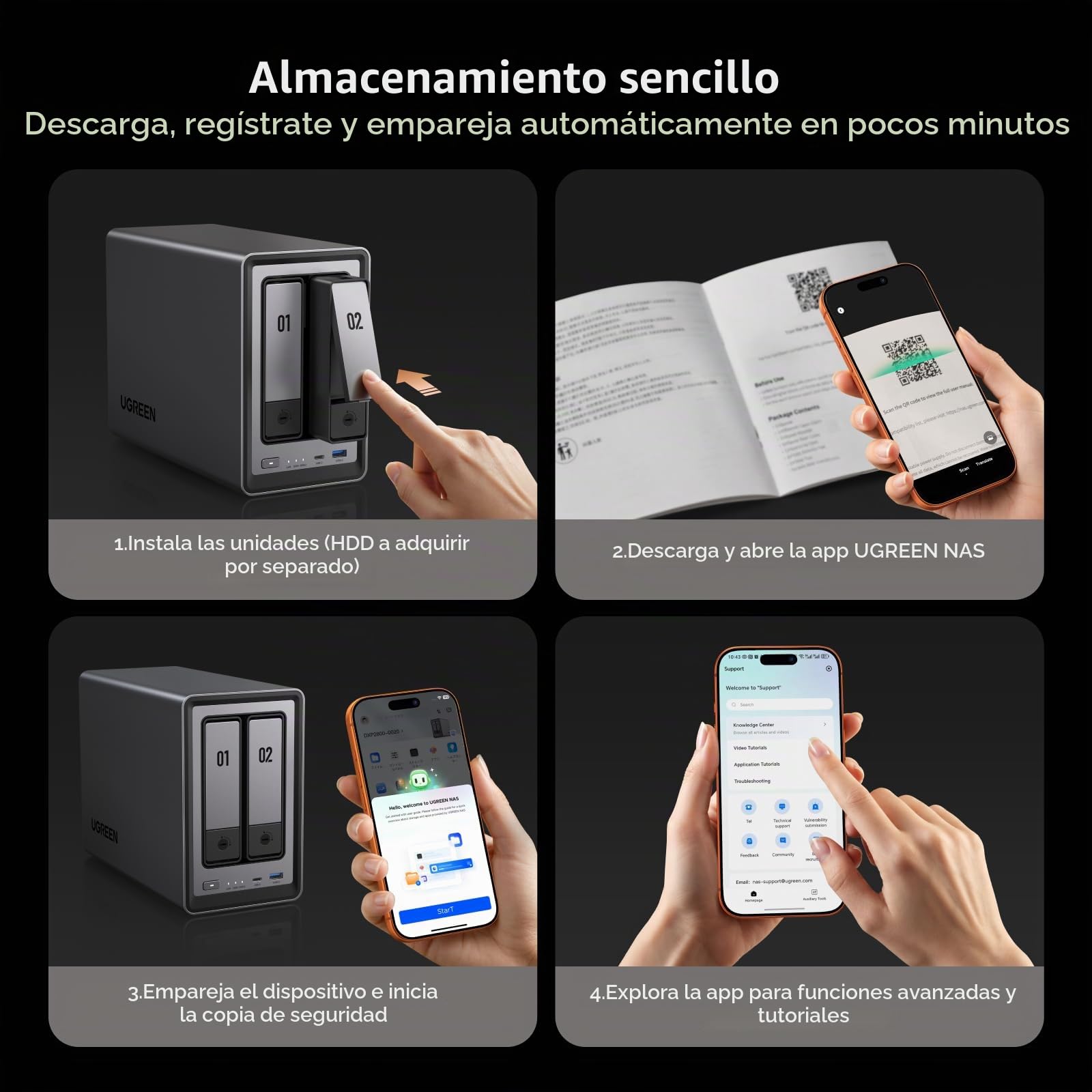 UGREEN NASync DXP2800 NAS 2 Bahías + UPS 120W 12000mAh, CPU Intel N100 de Cuatro núcleos, 8 GB de RAM DDR5, 2,5 GbE, 2 Ranuras M.2 NVMe, HDMI 4K, Almacenamiento Conectado a Red (sin Disco)