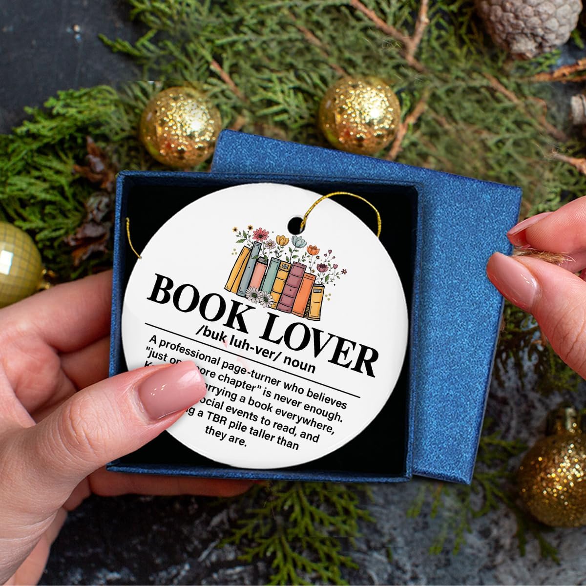 Book Lover Christmas Ornaments, Bookish Gifts for Bookworm Reader Book Lovers, Bookish Ceramic Ornament for Christmas Tree Decorations