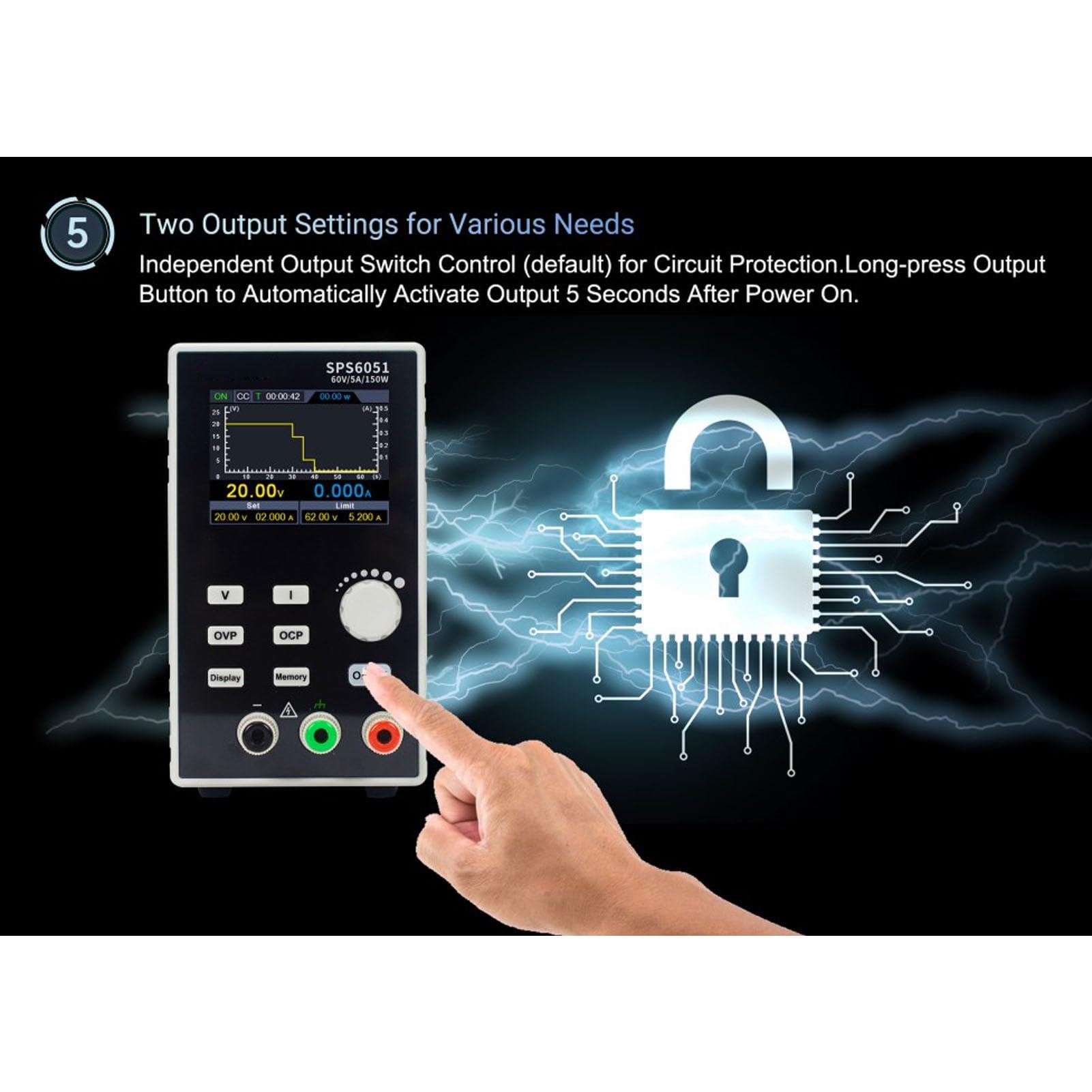 Socobeta Alimentatore CC Programmabile Alimentatore da Banco Regolabile 60 V 5 A 150 W con Design Senza Ventola per Test Elettronici (Spina europea)