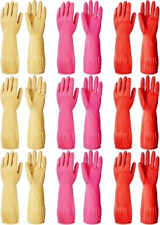 Honeydak 9 Pairs Long Rubber Cleaning Gloves Dishwashing Gloves Rubber Kitchen Gloves for Washing Dishes Reusable Washing Gloves for Cleaning Washing Working Painting