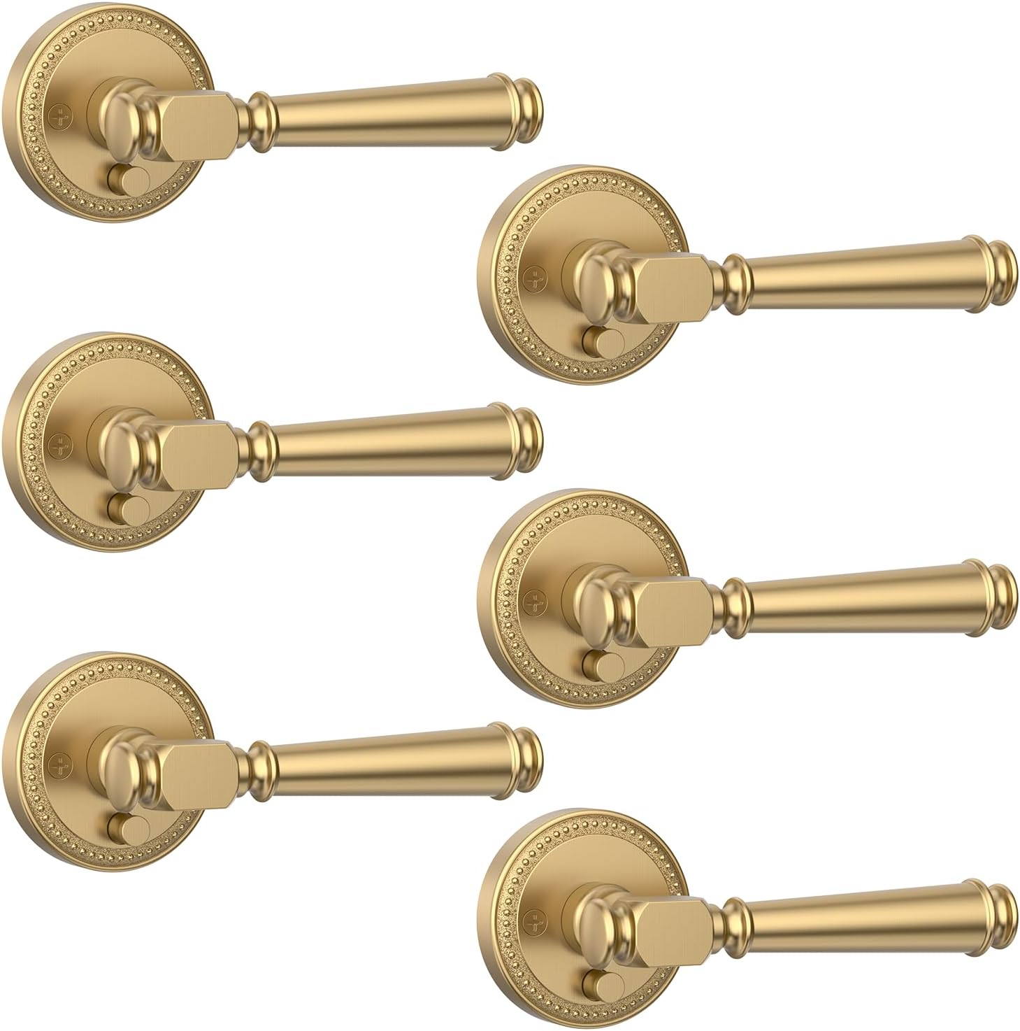 Amerdeco 6 Pack Champagne Bronze Privacy Door Handles, Champagne Bronze Interior Door Knobs,Heavy Duty Door Lever for Bedroom and Bathroom, Reversible Keyless for Right & Left Side AM0034