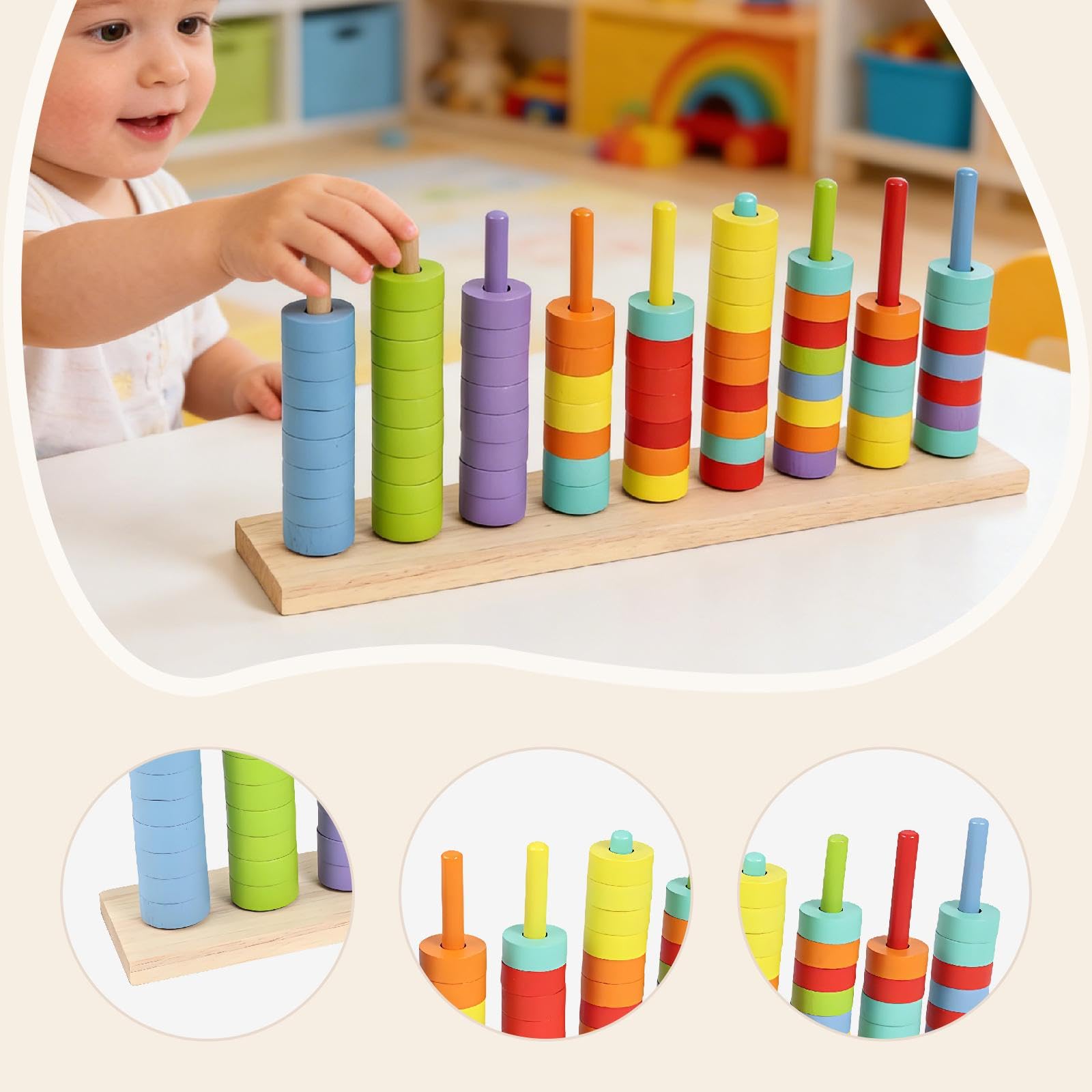 Jeu D'empilage par Couleurs, Ensemble de Blocs à Empiler, Jouet D'éveil pour, Anneaux à Empiler, 7 Couleurs