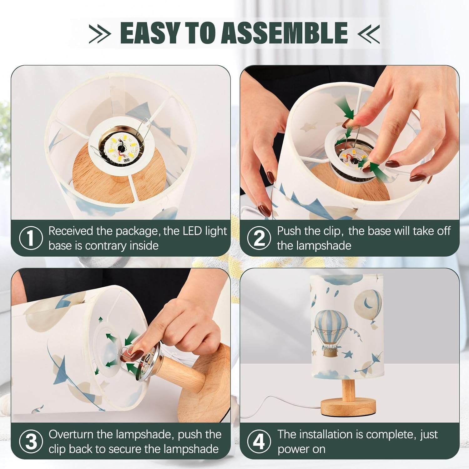 CEBUGI Hot Air Balloon Table Lamps for Living Room Bedside Lamps Nightstand Lamps for Bed Room with USB Charging Port,Traditional Night Light 5.12x9.7in