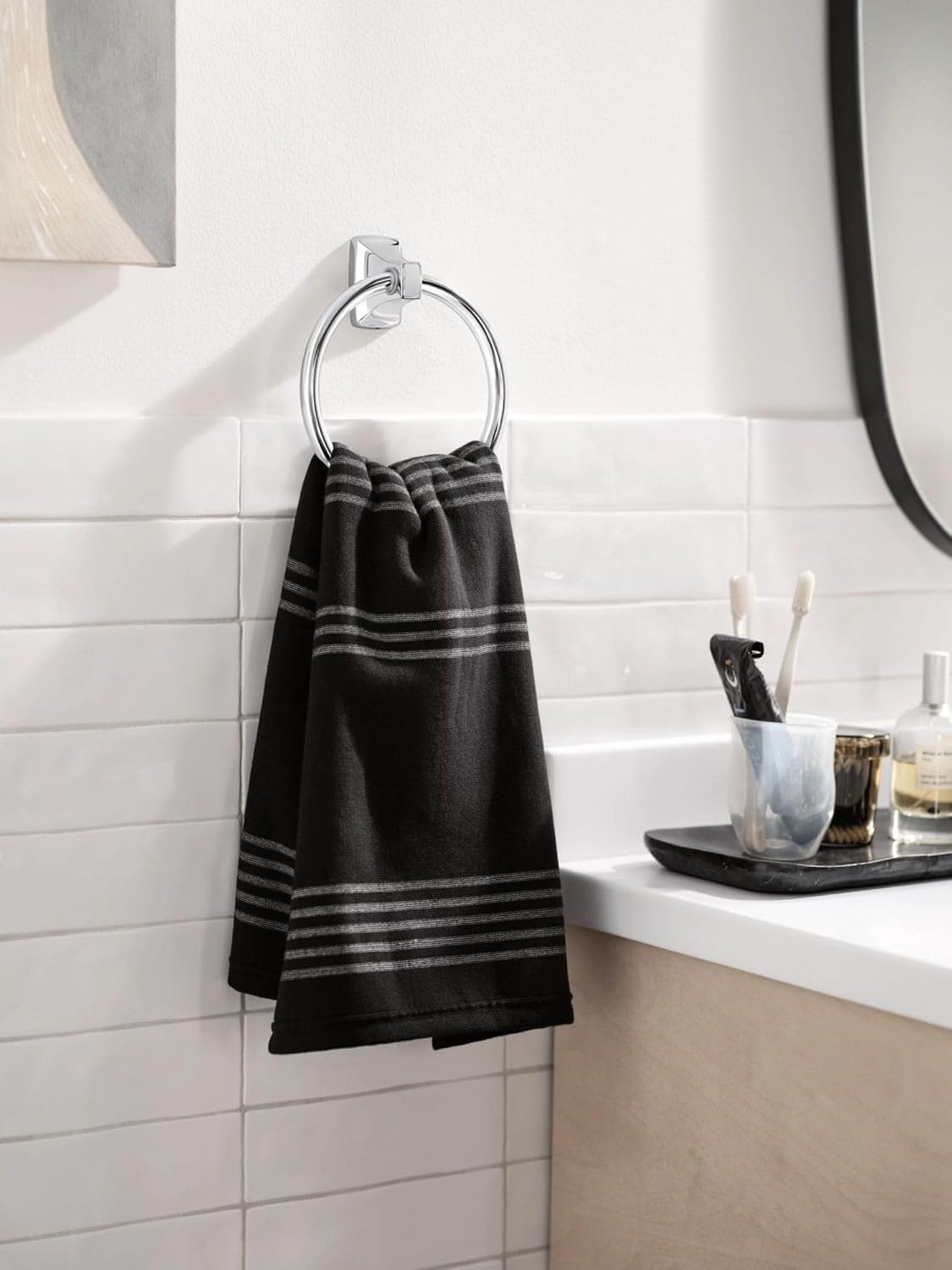 Moen YB0193CH Adler Spring Loaded Paper Holder Bar/Towel Ring, Chrome