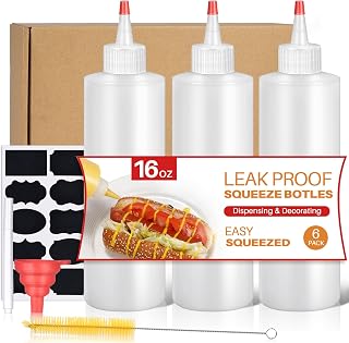 Sopito Squeeze Bottles, 16oz Plastic Condiment Squeeze Bottles with Labels & Funnels & Brusher for Liquids Sauces Ketchup Oil, 3 Pack
