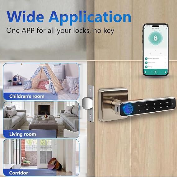 Smart Door Lock, Electroplated Stainless Steel Fingerprint, 5-in-1 Electronic Fingerprint Keyboard Password Bluetooth Smart Lock for Home Bedroom Hotel Office Apartment