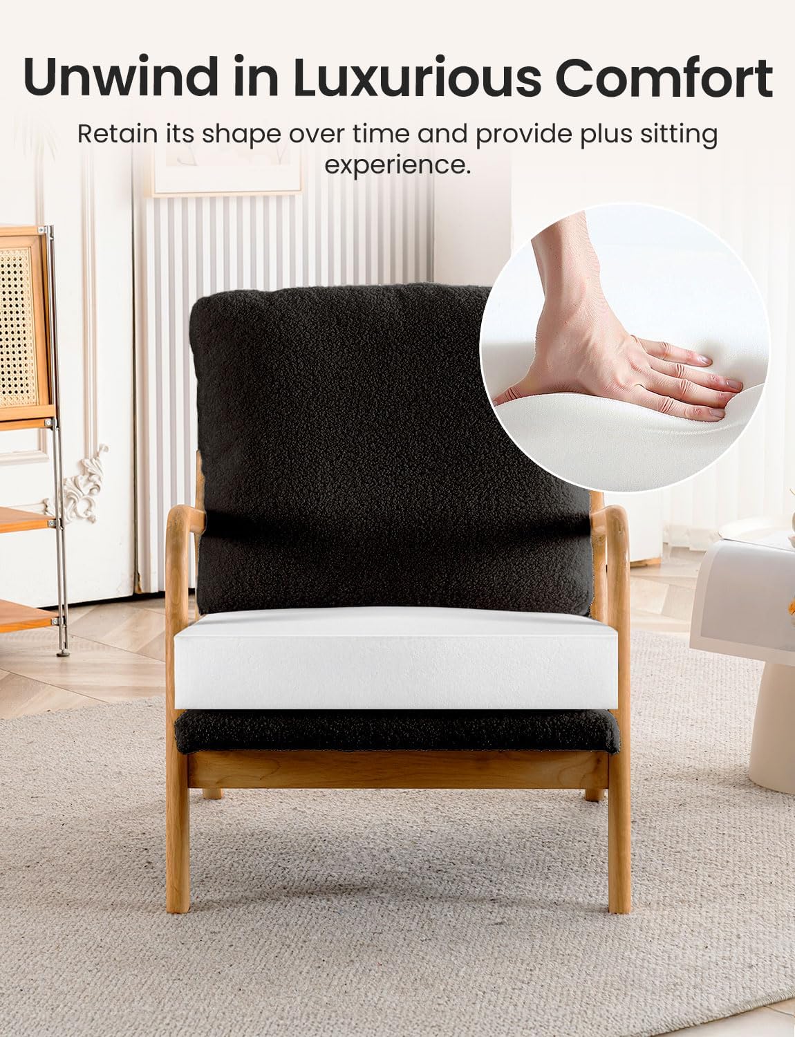 Mid Century Modern Accent Chairs for Living Room, 23” Wide Comfy Chair for Bedroom, Small Cozy Sherpa Reading Chairs for Adults, 108° Lounge Arm Chair Indoor with Detachable Cover, 5.5" Foam Cushion