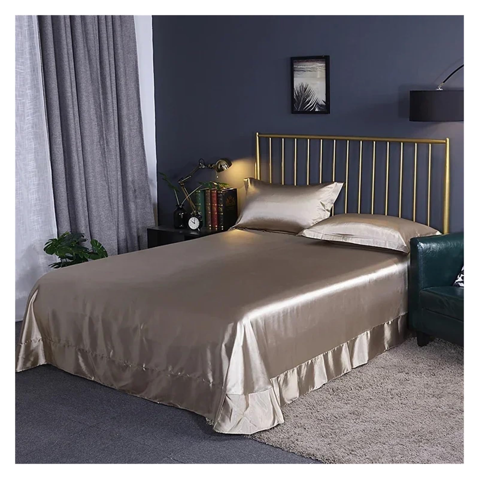 Drap housse 140x190 satin de soie avec drap de lit antitache luxe