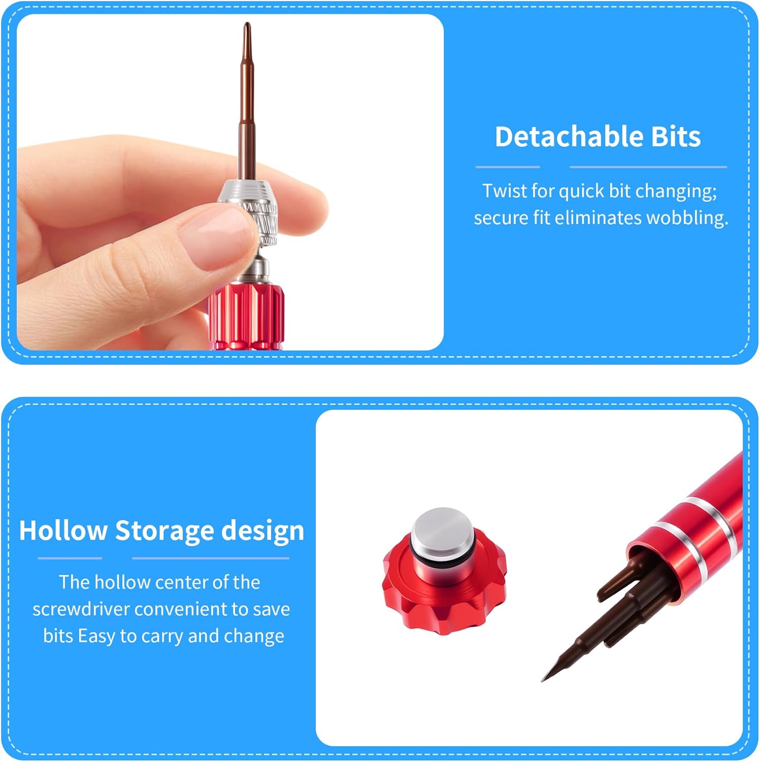 5 Set 5-in-1 Multi-Bit Screwdriver Set Tool All in One, S2 High Alloy Steel Slotted/Philips/Torx for Glasses Repair, Cellphone, Electronics, Watch (red)