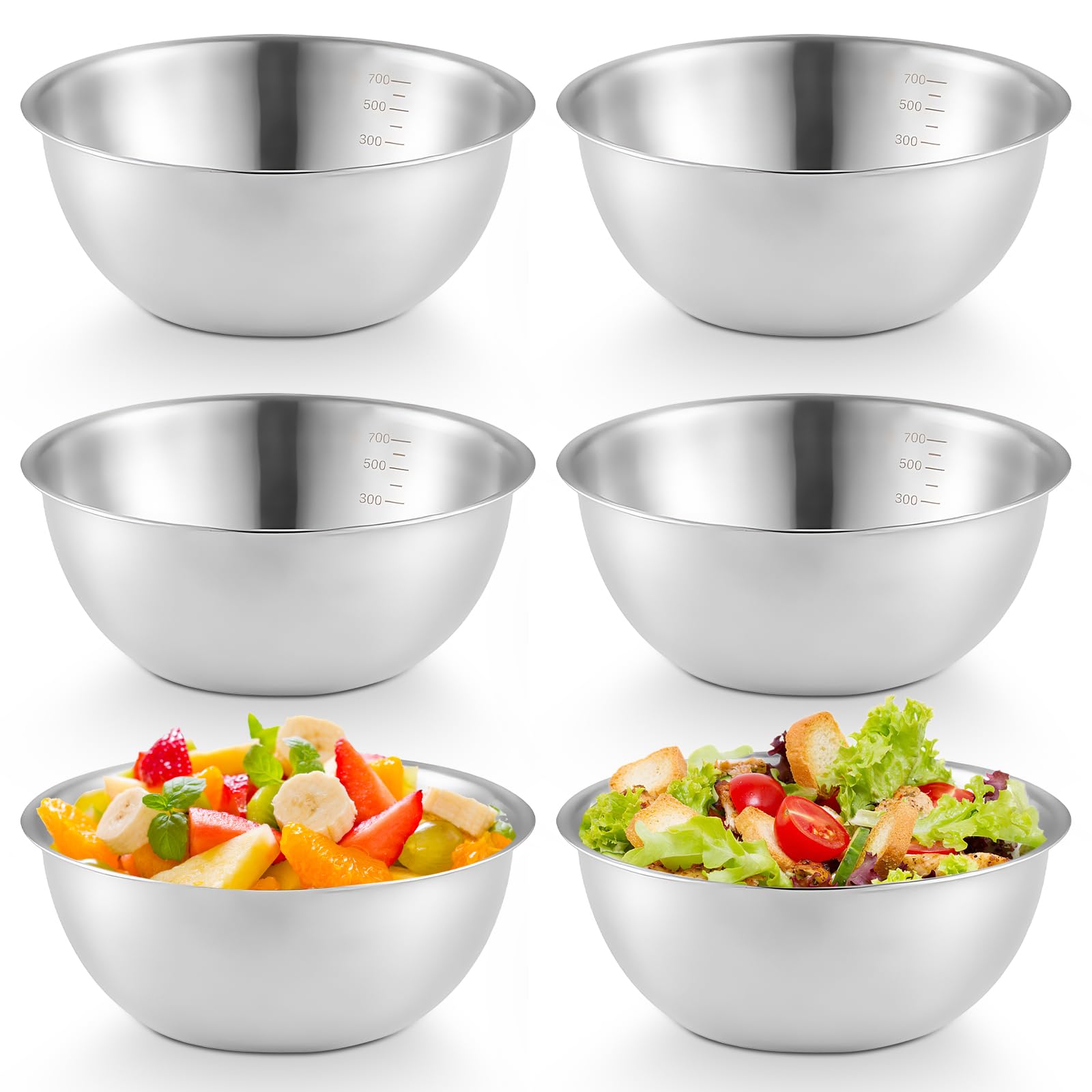 Bol à Mélanger En Inox - Lot De 6 - 17 Cm - Empilables, Lavables Au Lave-vaisselle - Pour Cuisine, Pâtisserie, Salade