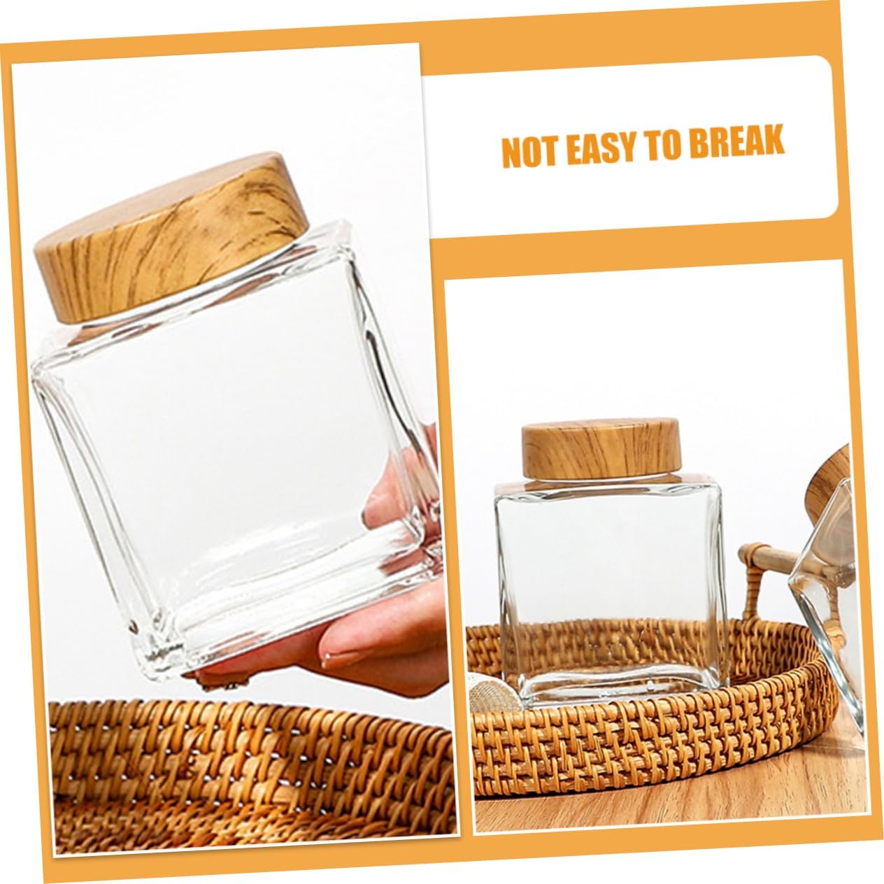 VOSAREA 2pcs Glass Honey Jars Wood Lids Airtight Sealed Storage Bottles for Kitchen Honey Jar Lids Sealed Tea Canister
