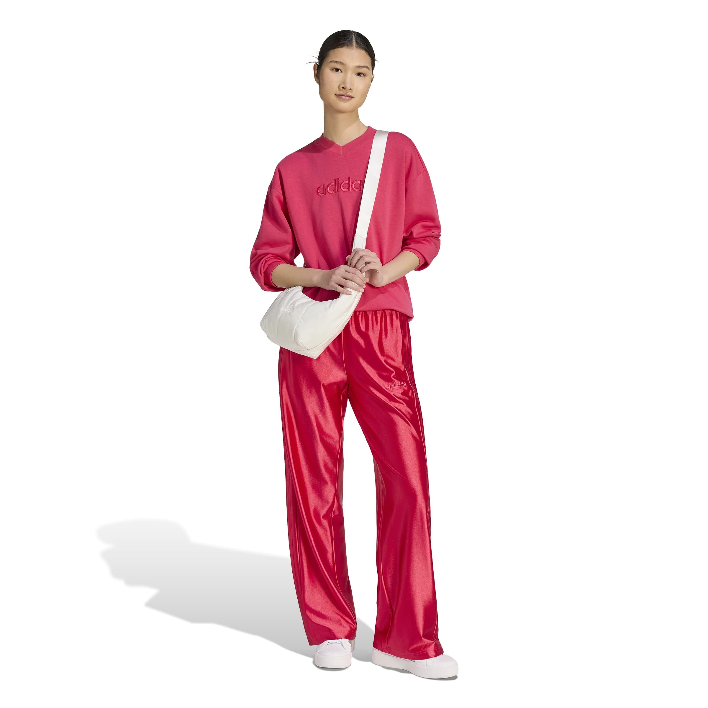 adidas Kobiety Seasonal Essentials Satin V-Neck Sweatshirt, power pink, S