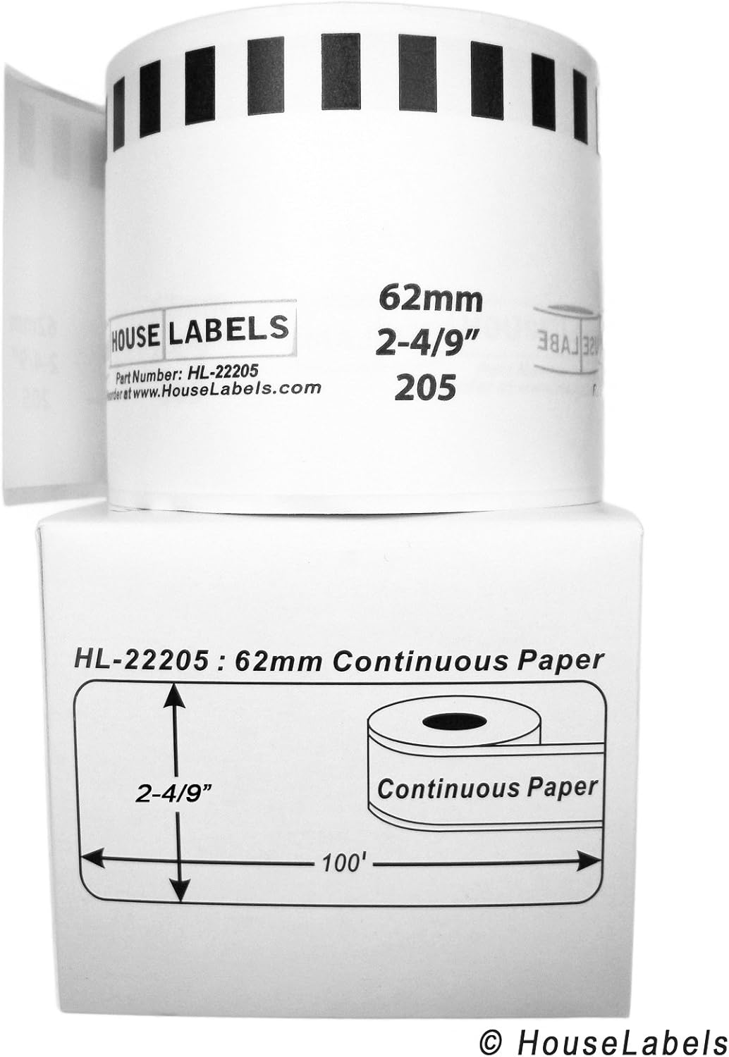 Generic Continuous Paper Labels Compatible w/Brother DK2205 (2-4/9" x 100'; 62mm30.48m) BPA Free (6 Rolls)
