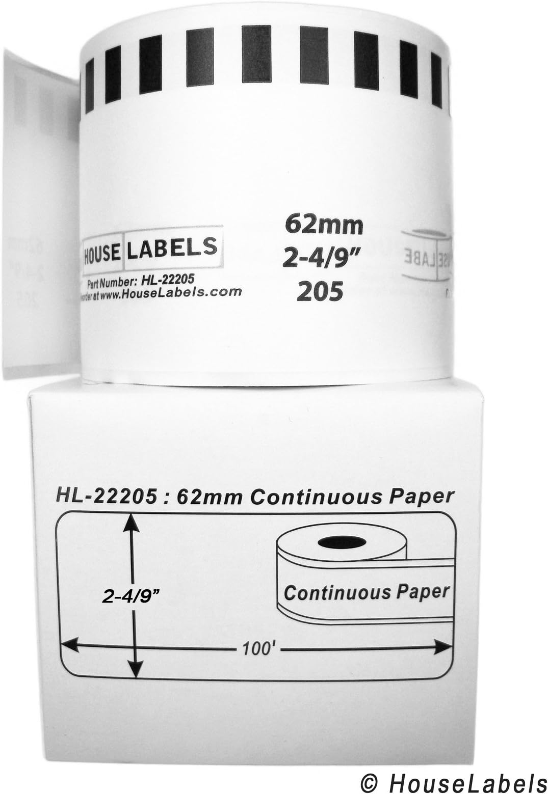 Generic Continuous Paper Labels Compatible w/Brother DK2205 (2-4/9" x 100'; 62mm30.48m) BPA Free (6 Rolls)