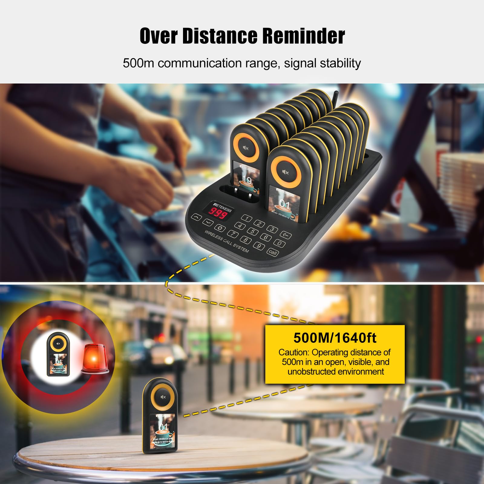 Retekess TD169 Buscapersonas Restaurante, 500M Avisadores Hosteleria, 20 Buscapersonas, 3 Niveles de Volumen, 7 Tonos de Llamada, con Vibración, 300mAh 24H, Avisadores Clientes para Café, Bare, Hotel