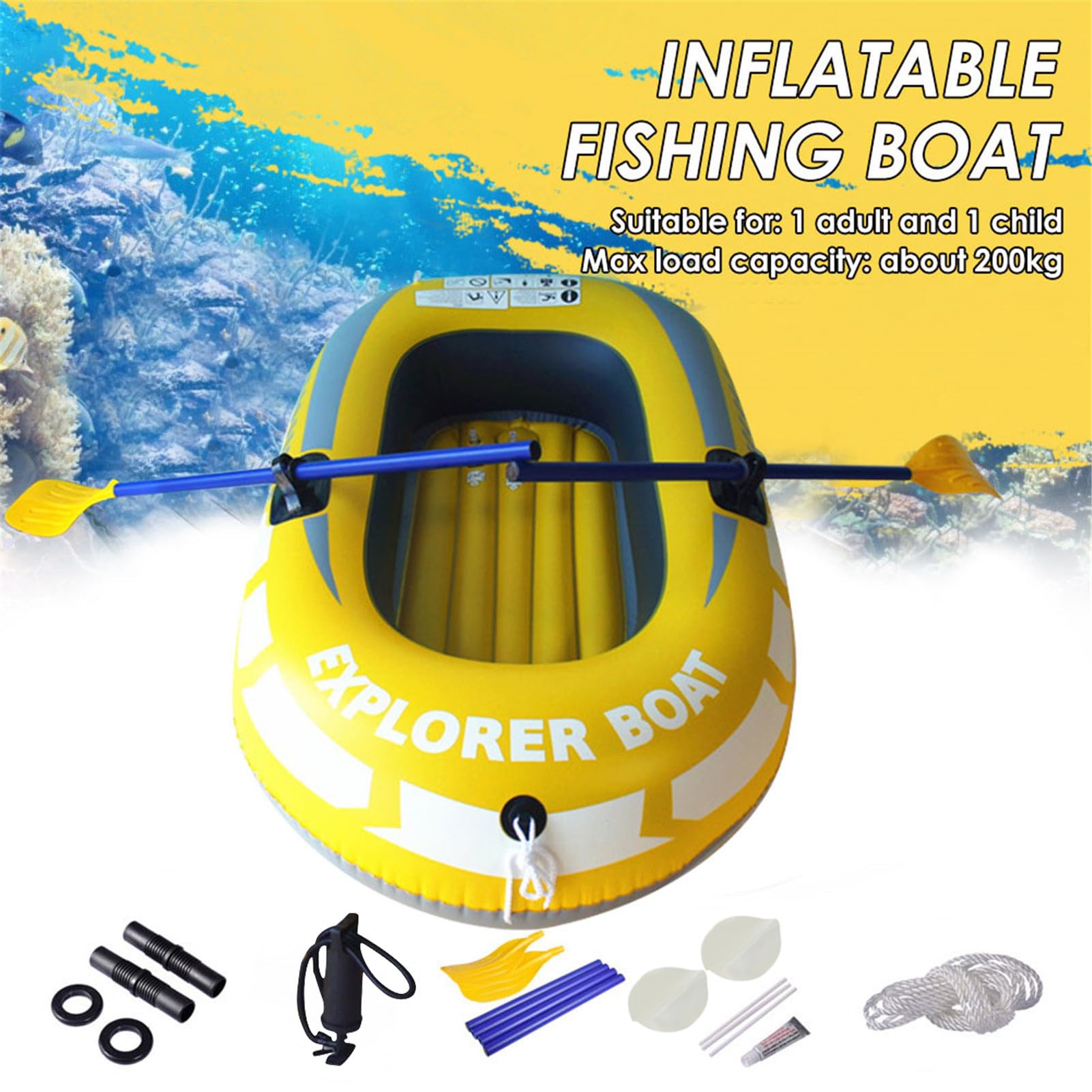 Bote Inflable - Bote de PVC Plegable para 1/2 Personas con remos, Bote de Pesca portátil Engrosado para río y Lago | Piscina Inflable para diversión al Aire Libre en Verano, Camping, Piscina y Uso