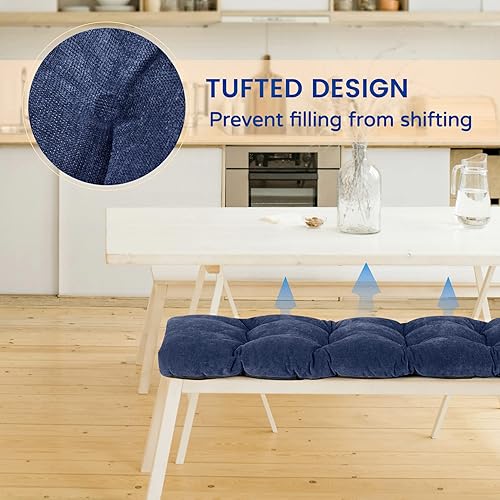 Miniatura 4 de sutailocus Cojín de banco, 2 lazos y parte inferior antideslizante, cojines de banco copetudos para muebles de interiorexterior, para bancoventana,
