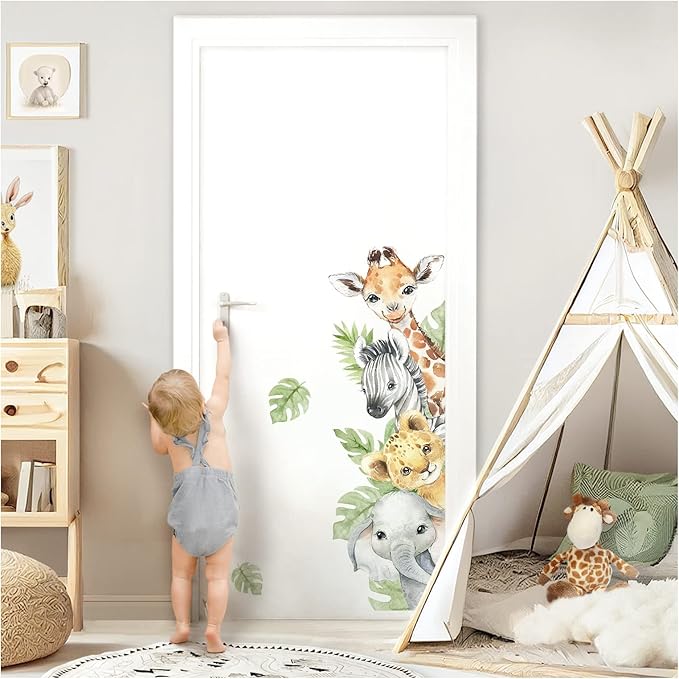 Little Deco Türaufkleber Dschungeltiere ohne Name Wandsticker für Kinderzimmer Wandtattoo Babyzimmer Türsticker Safari personalisiert Wandaufkleber DL969-02