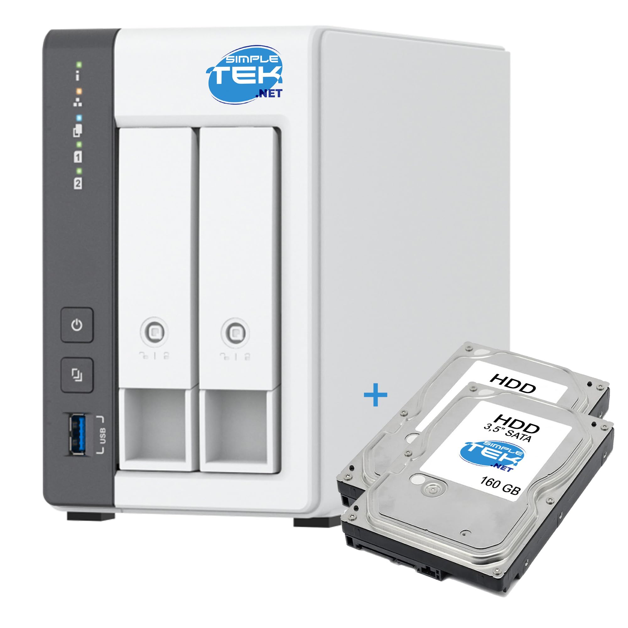 SIMPLETEK - Système NAS 2 baies avec 4 Go de RAM et 2 disques durs 160 Go inclus (320 Go Total), LAN 2.5 Gigabit pour Cloud domestique - (reconditionné)