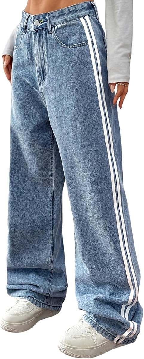 Women's Straight Leg Petite Jeans Y2K Striped Jeans for Girls