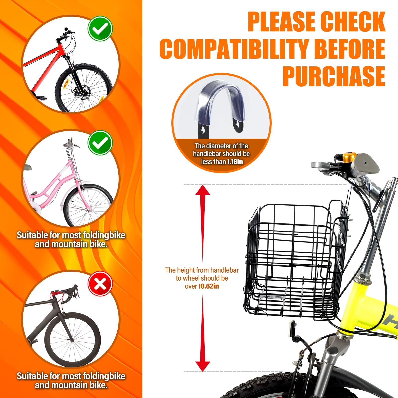 Cesta plegable para bicicleta con bolsillo interior negro, cesta impermeable para bicicleta delantera trasera, bolsa de bicicleta para accesorios de bicicleta de montaña para mascotas, compras