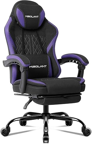 Misolant Silla Gaming, Silla Gamer de Tela con reposapiés para Adultos, Silla Ergonómica de Computadora para Juegos de Respaldo Alto con