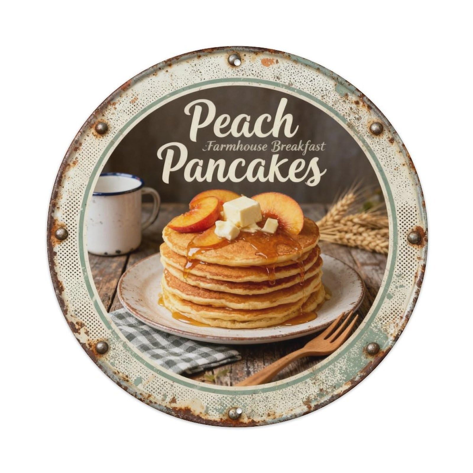 Peach Pancake Stack Metal Tin Sign Plaque