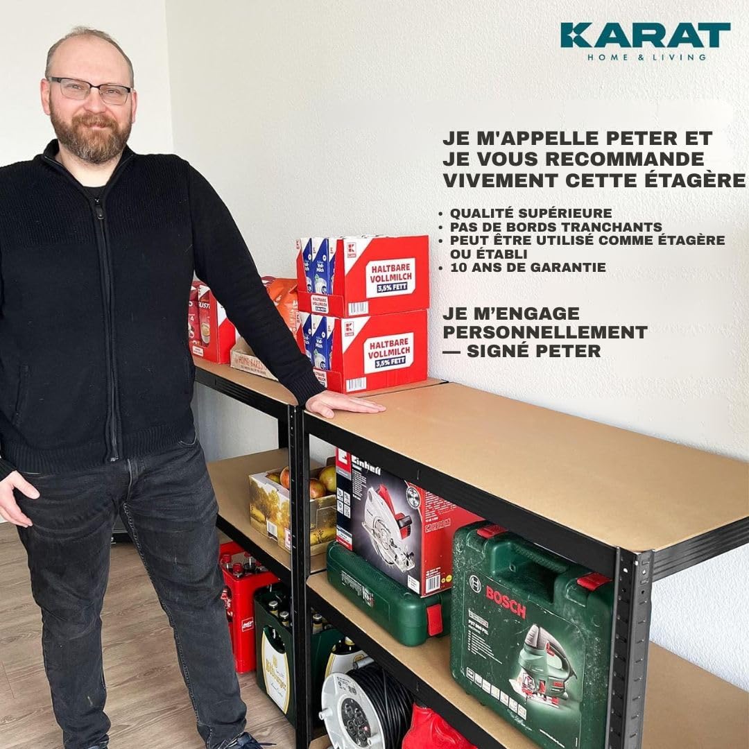 KARAT Lot de 2 étagères pour Charges Lourdes. 40 x 90 x 180 cm. enfichables. pour Cave. entrepôt. 5 tablettes réglables. Noires