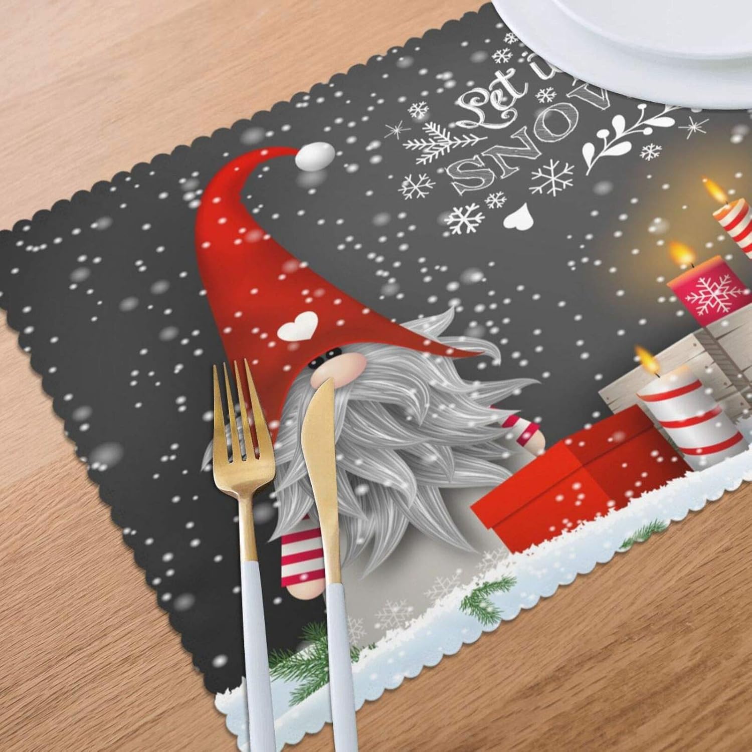 Flаѕh Dеаlѕ - 70% оƒƒ Merry Christmas Gnome Placemats Set of 6 Xmas Gifts Winter Snowflakes Table Mats Anti-Skid Washable Heat Resistant Place Mats Party Kitchen Decorations 12 X 18 inch