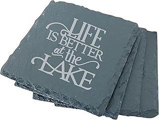 Life is Better at the Lake Slate Coasters Set, Lake House Decor, Lakehouse Gifts