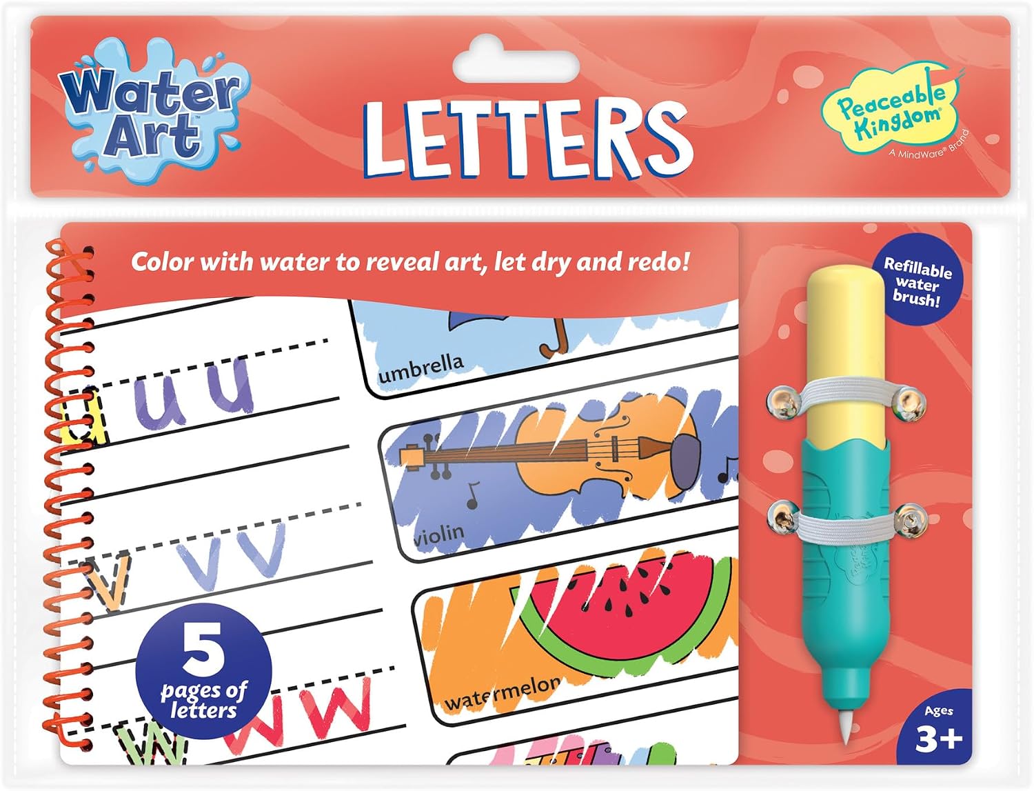 Water Art Book Letters, Reusable Aqua Brush Activity Pad, Mess Free Creative Play, Fine Motor Skill Practice, Alphabet Learning Gift for Kids Age 3+