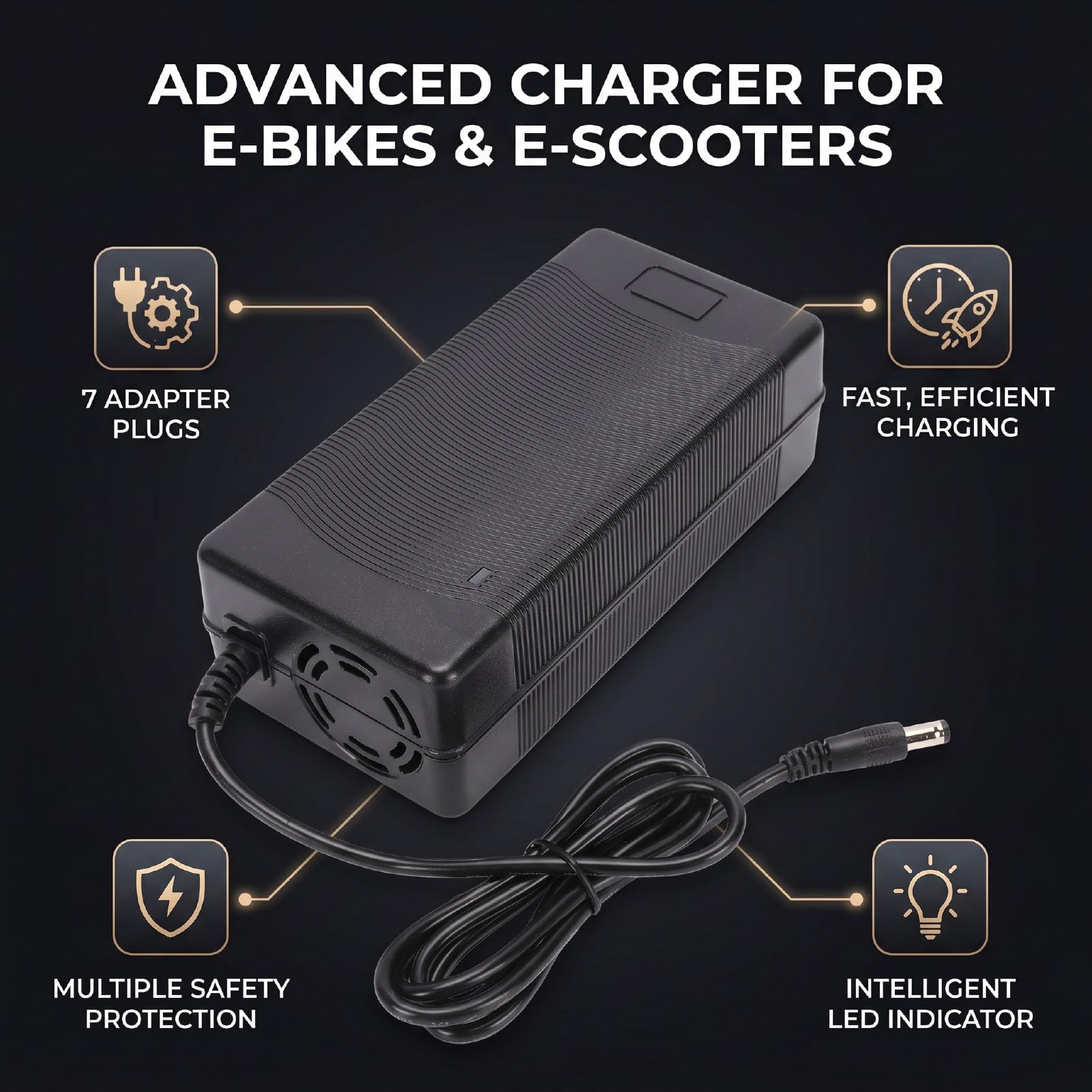 Caricabatterie Ebike da 54,6 V 2 A per Batteria al Litio da 48 V | con 6 Prese, Compatibile con City/Beach, Lectric XP 2.0/3.0, Evercross H5/H7 e Altri
