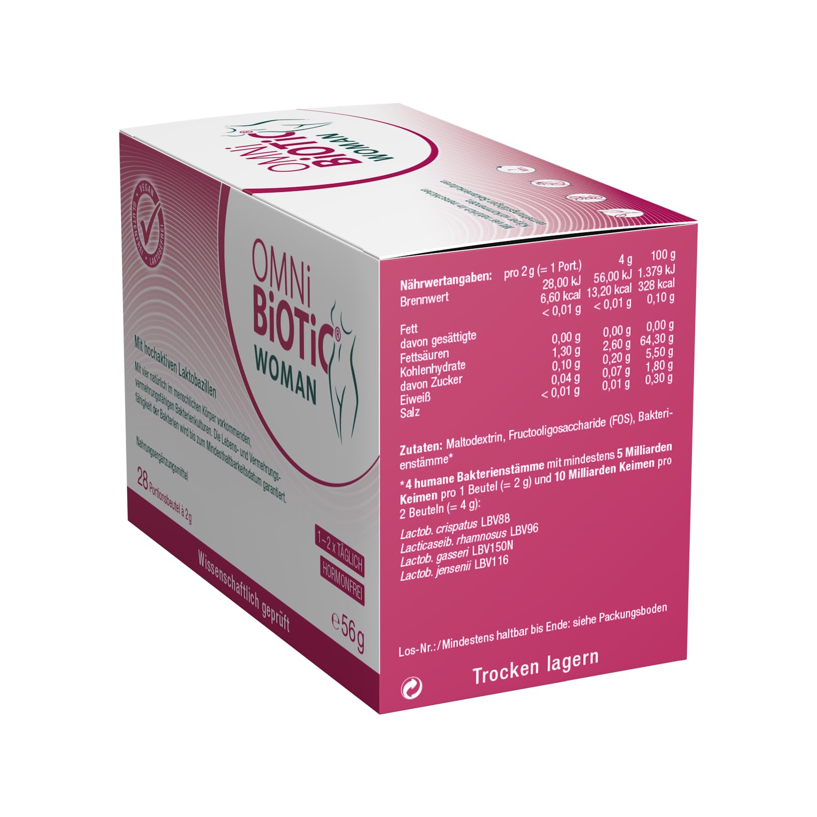 OMNi BiOTiC WOMAN | Für Frauen entwickelt | 4 Bakterienstämme | 10 Mrd. Keime pro Tagesdosis | Pulver | Vegan - Glutenfrei - Laktosefrei | Zur täglichen Anwendung - Einfach trinken | 28 Portionen
