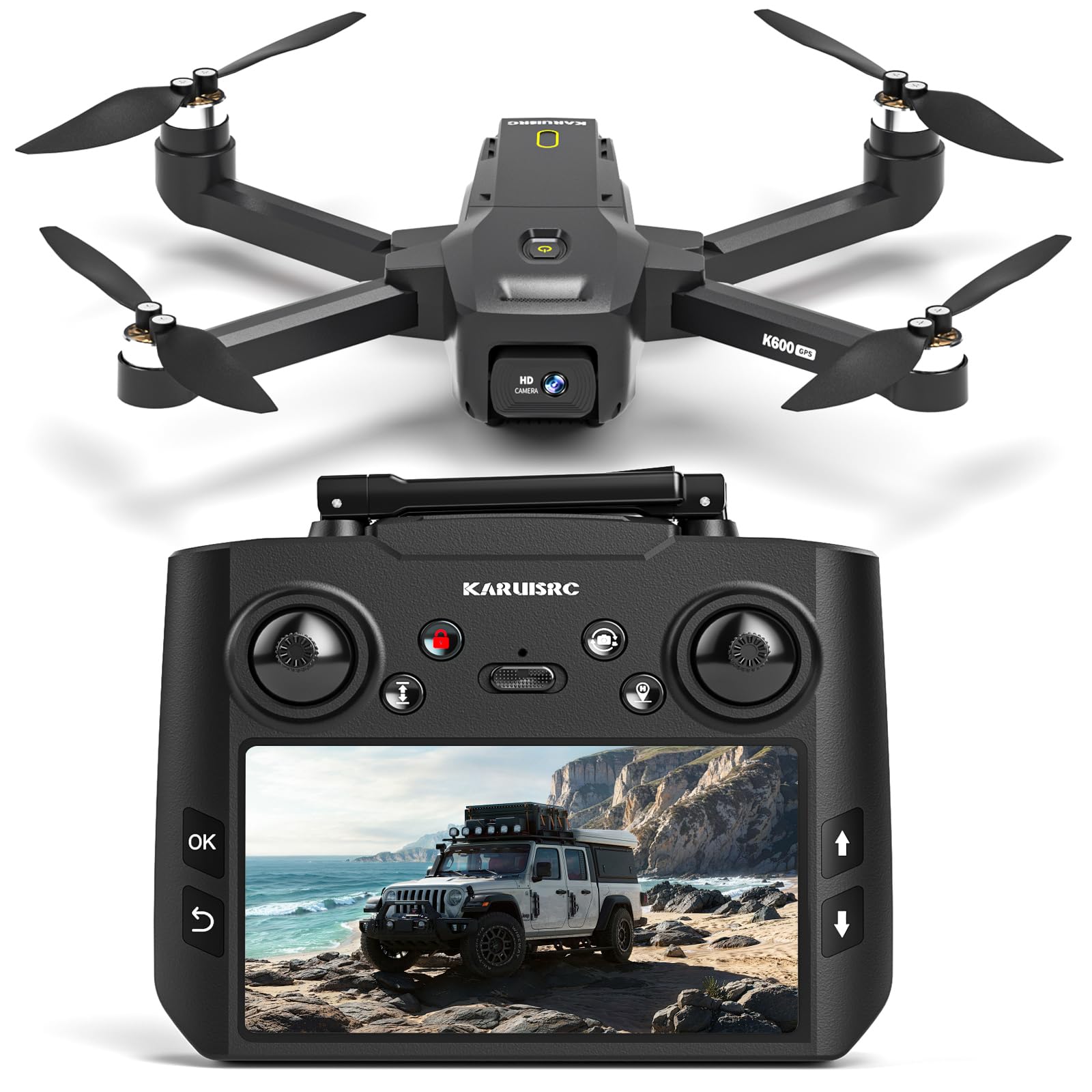 GPS Drone Con Fotocamera 1080P, Schermo FPV 4,5", Trasmissione 5GHz, Motore Brushless, Ritorno Automatico, Follow Me & Scheda SD. Controllo Gestuale, Flusso Ottico Per Adulti/Bambini/Principianti