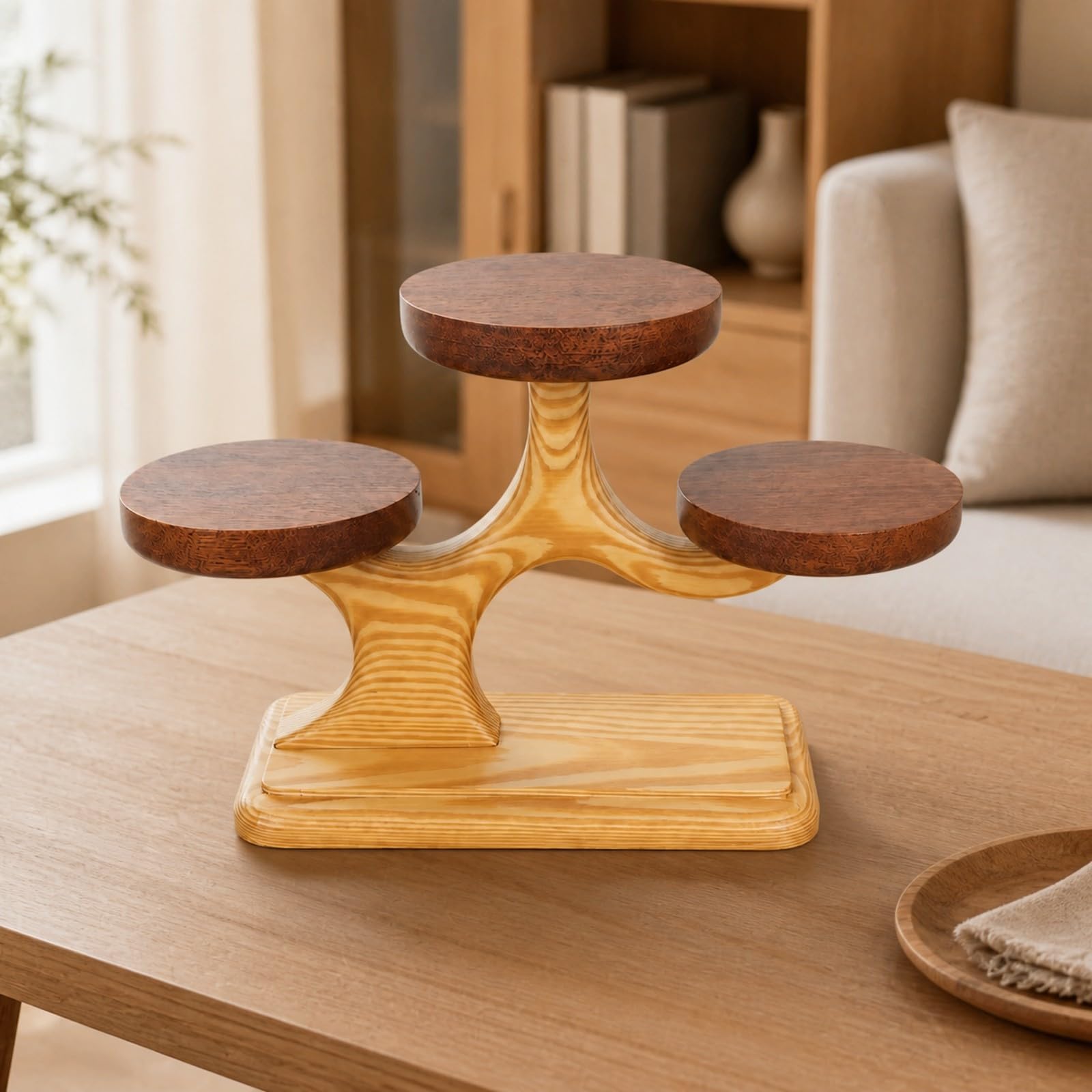 Espositivo in Legno a Livelli Stabile Alzatina a Piattaforme Rotonde Rustico per Servizio, Esposizione Frutta, tè Pomeridiano