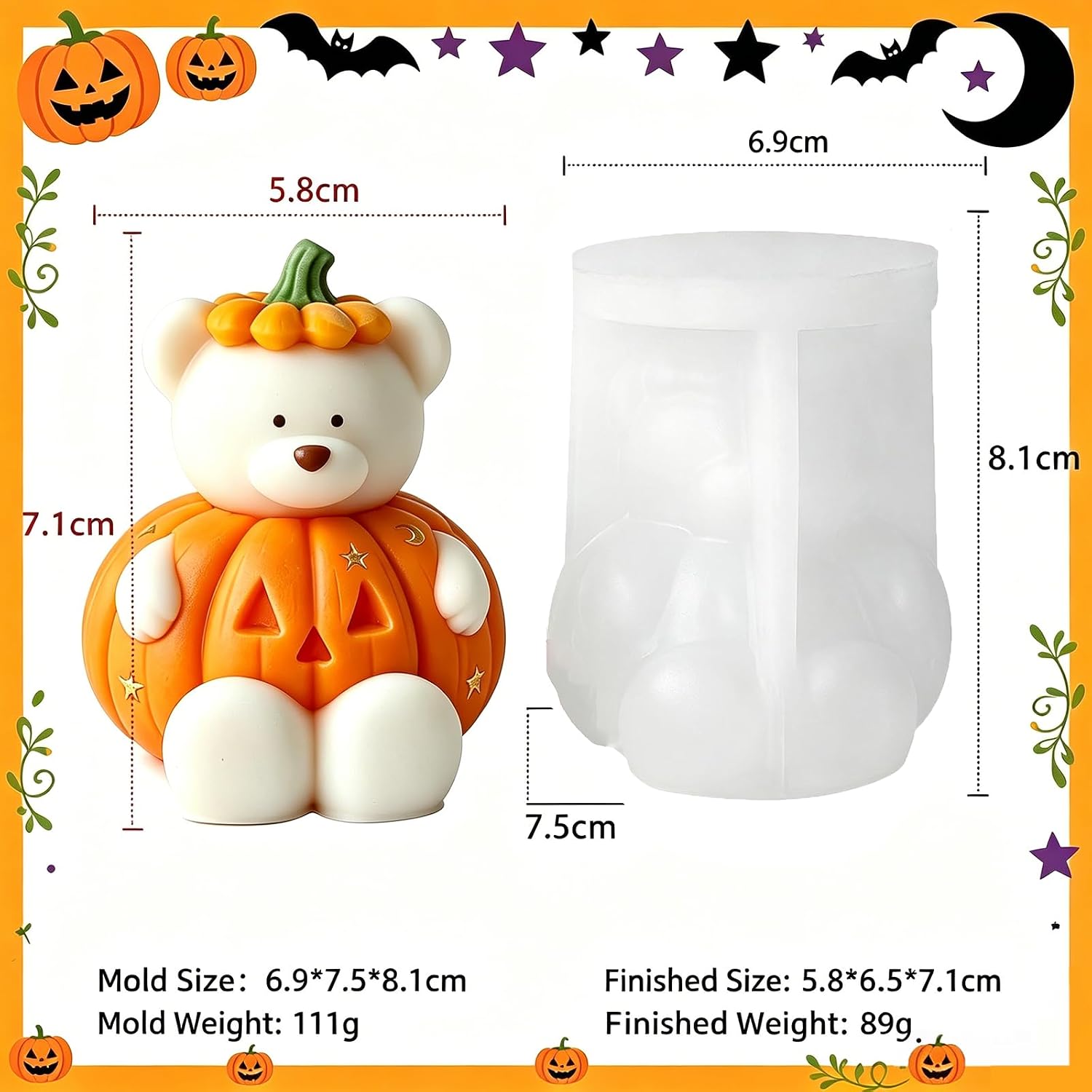 Halloween Silicone Mold 3D Pumpkin Candle Mould for Resin,Plaster