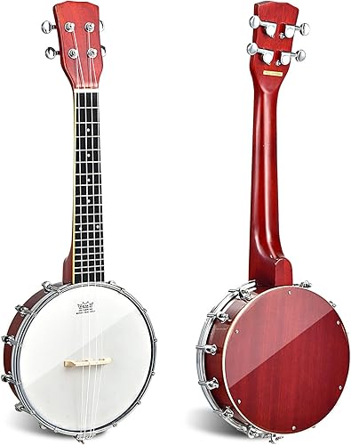 Costzon Banjo de 4 cuerdas, Ukelele de banjo cerrado de 24 pulgadas con bolsa de concierto, ropa pulida, kit de banjolele resonado de viaje para