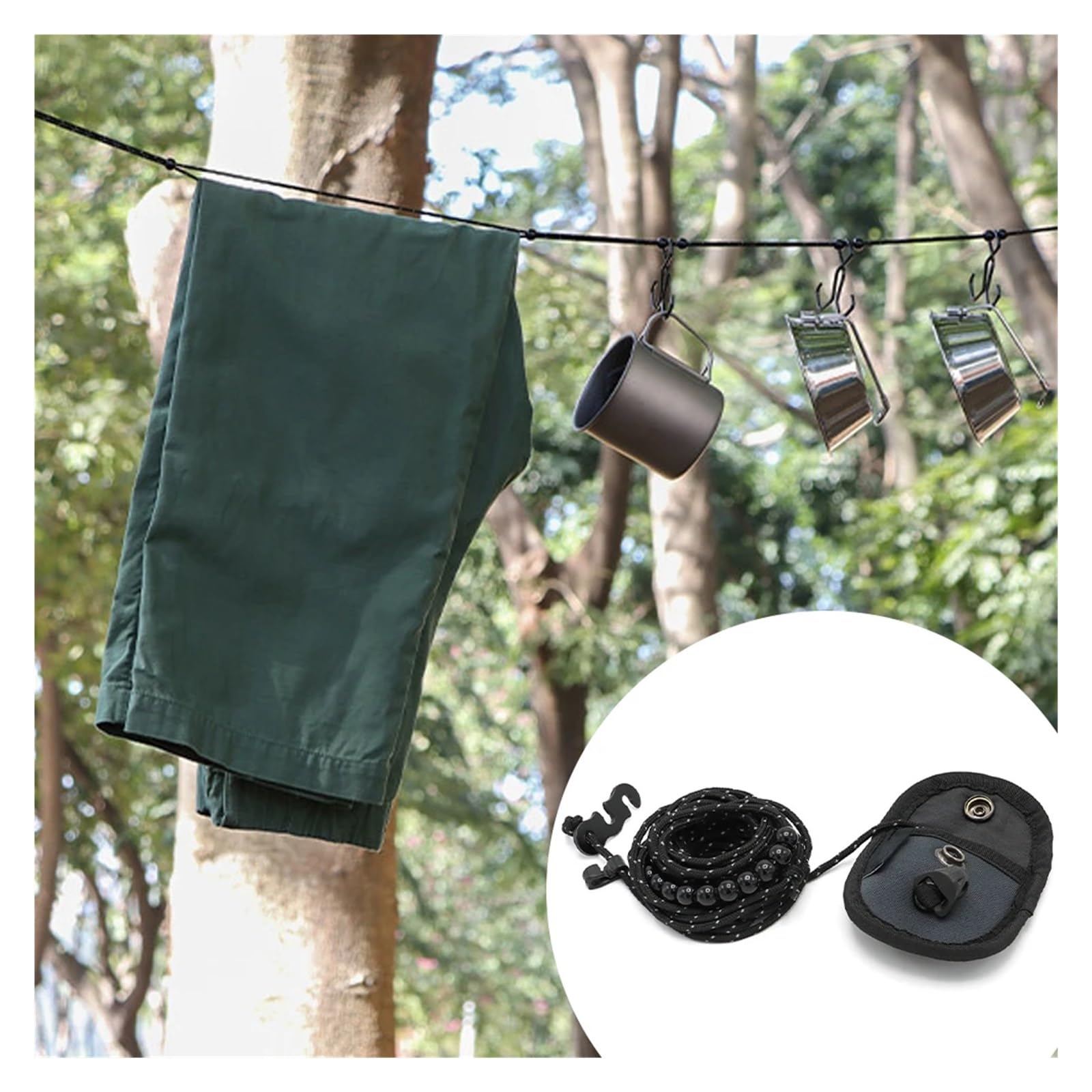 Wäscheleine, 3 Meter Lange, windfeste und tragbare Wäscheleine for den Außenbereich mit Aufbewahrungsseil for Rucksackreisen, Hotelaufenthalte Kleidung