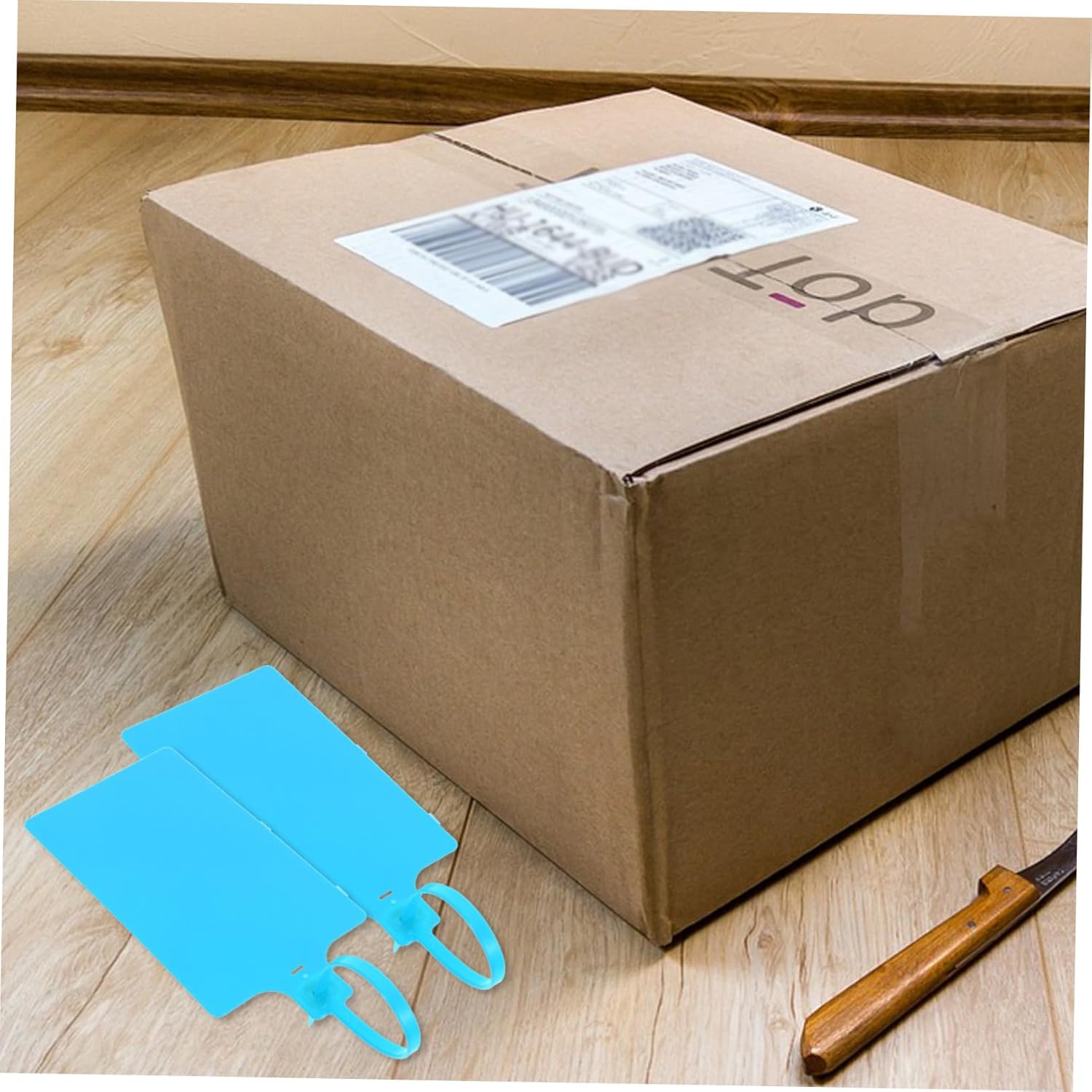 SOLUSTRE 100pcs Blue Plastic Shipping Tags 5.8x100mm with Cable for Luggage Labeling and Industrial Packaging Use
