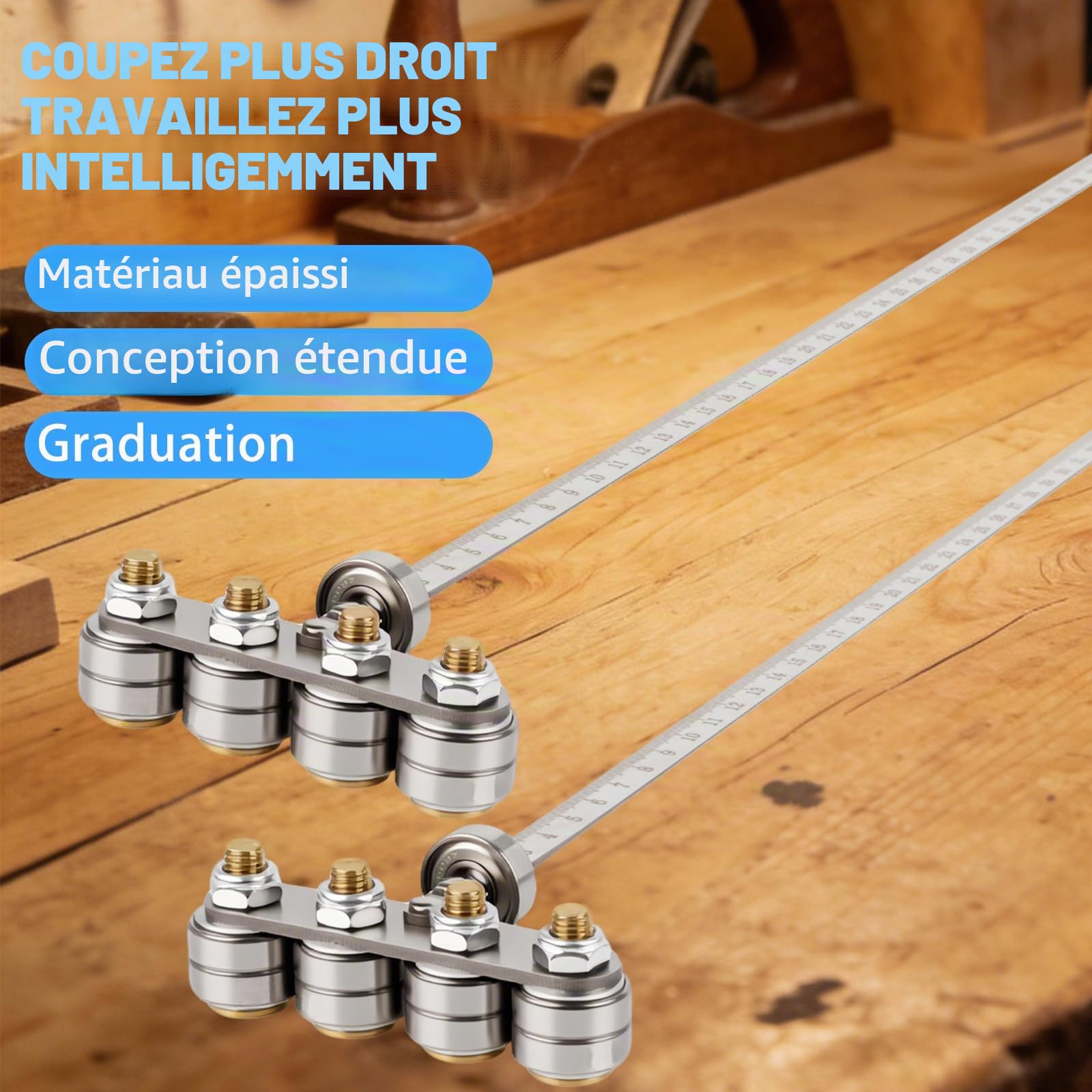Qivine Pied à coulisse de positionnement pour scie circulaire, guide de scie circulaire réglable de 60 cm, outil de positionnement en acier inoxydable pour le travail du bois et la menuiserie au