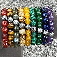 Vista 4 de Forziani 10mm Spiritual Beads Amethyst Bracelet for Men - Natural Stone and Trident Symbol Beaded Bracelet - Peace and Spirituality - Made in USA