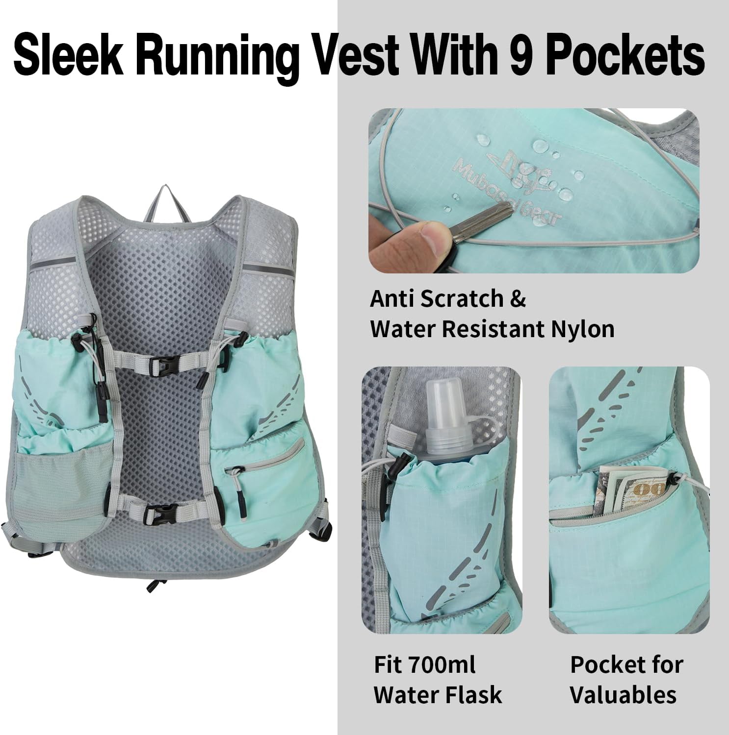 Lightweight Running Vest for Women and Men Hydration Backpack Pack with 1.5L Water Bladder Bag Running Gear Accessories for Hiking Trail Cycling Marathon - Image 2
