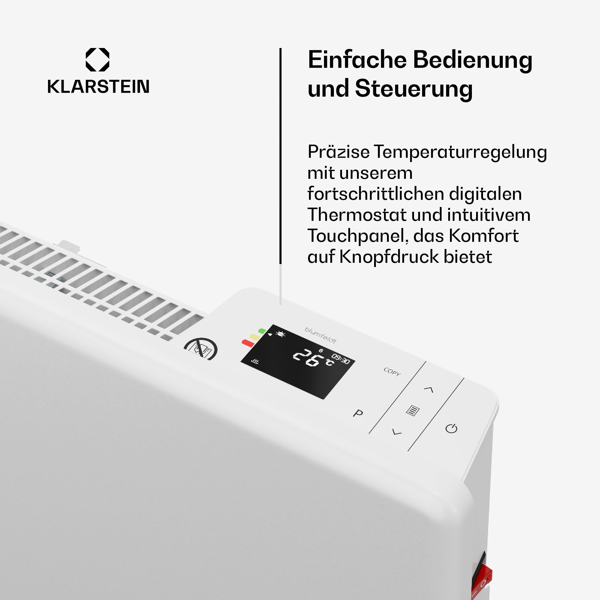 Blumfeldt Grzejnik konwektorowy ThermaTouch marki, ogrzewanie elektryczne 2000W, precyzyjny termostat, timer 24h, IP24, zabezpieczenie przed przegrzaniem, montaż
