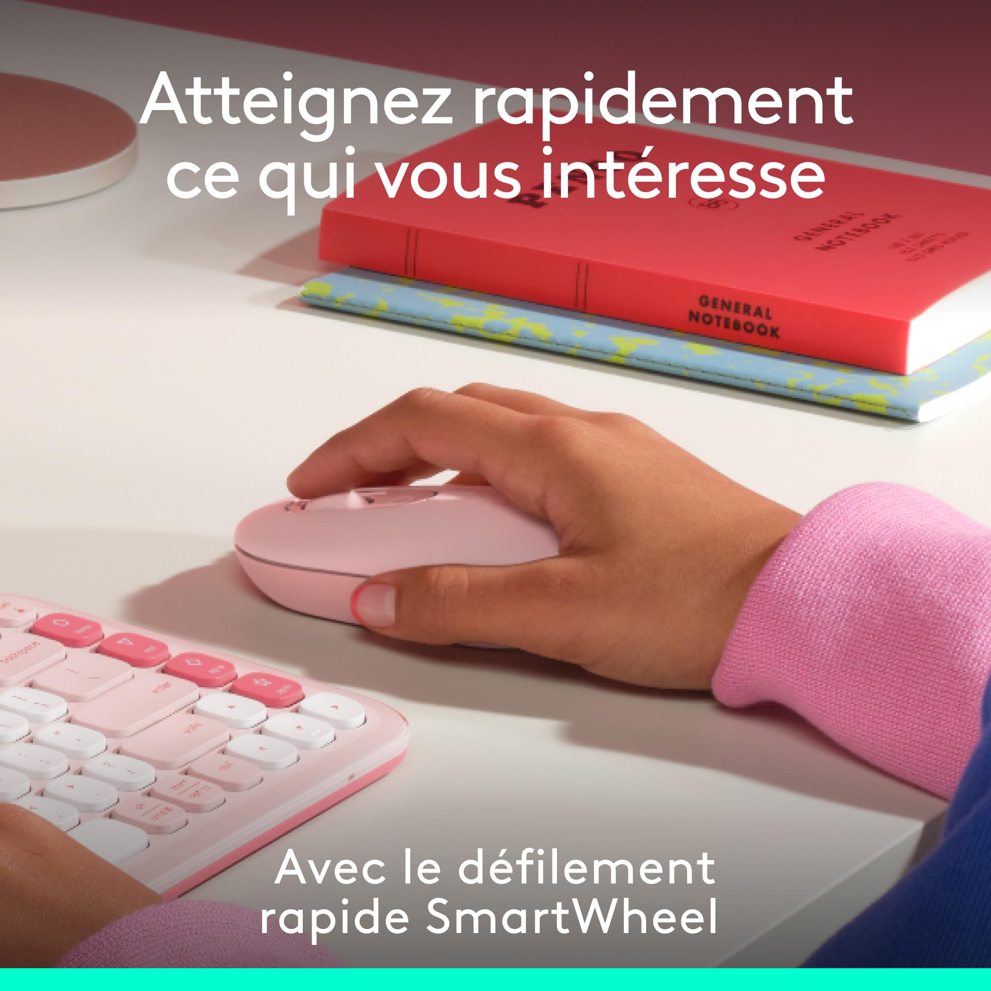 Logitech POP Mouse, souris Bluetooth sans fil compacte et portable avec boutons programmables et clics discrets, Easy-Switch entre 3 dispositifs, ordinateur portable, tablette, PC - Rose