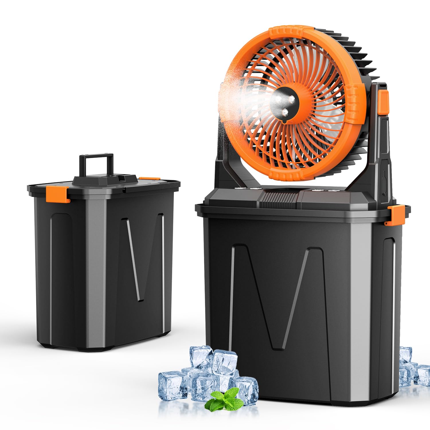 Camping Misting Fan with LED Lantern, 20000mAh Rechargeable Battery Operated Fan with 3 Large Spray Outlets & Hanging Hook, 4 Speeds,Remote Control
