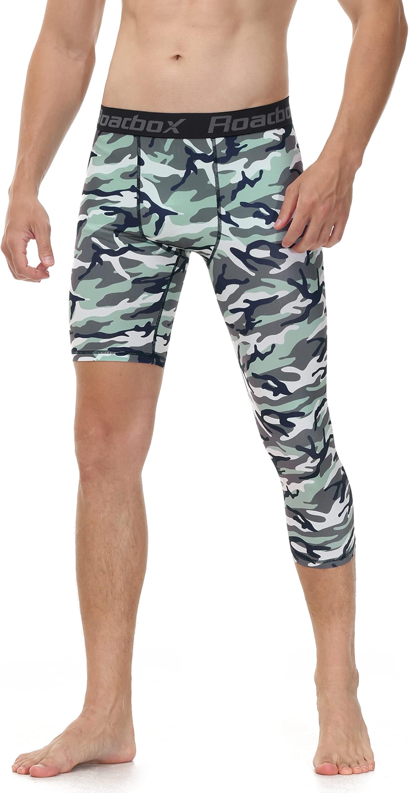 Men's 3/4 One Leg Compression Capri Pants - Performance Camo Spandex Leggings Pants for Basketball Running Workout