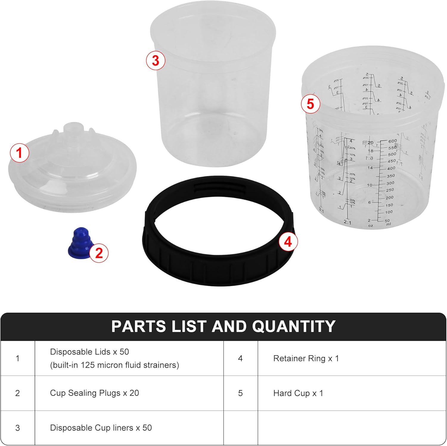 Disposable Paint Spray Gun Cup Liners and Lid System (20 Ounce Cup Kit)