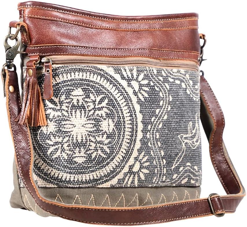 Myra Bag Cloth Purses for Women - Canvas Bag with Real Leather Detailing, Floral Mosaic Pattern Fabric Purses for Women - Image 3